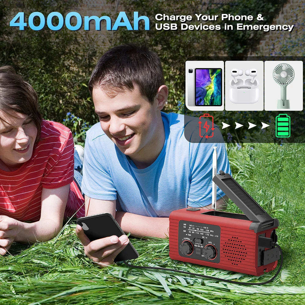 Emergency Light Solar Powered Radio, Charger, Flashlight...
