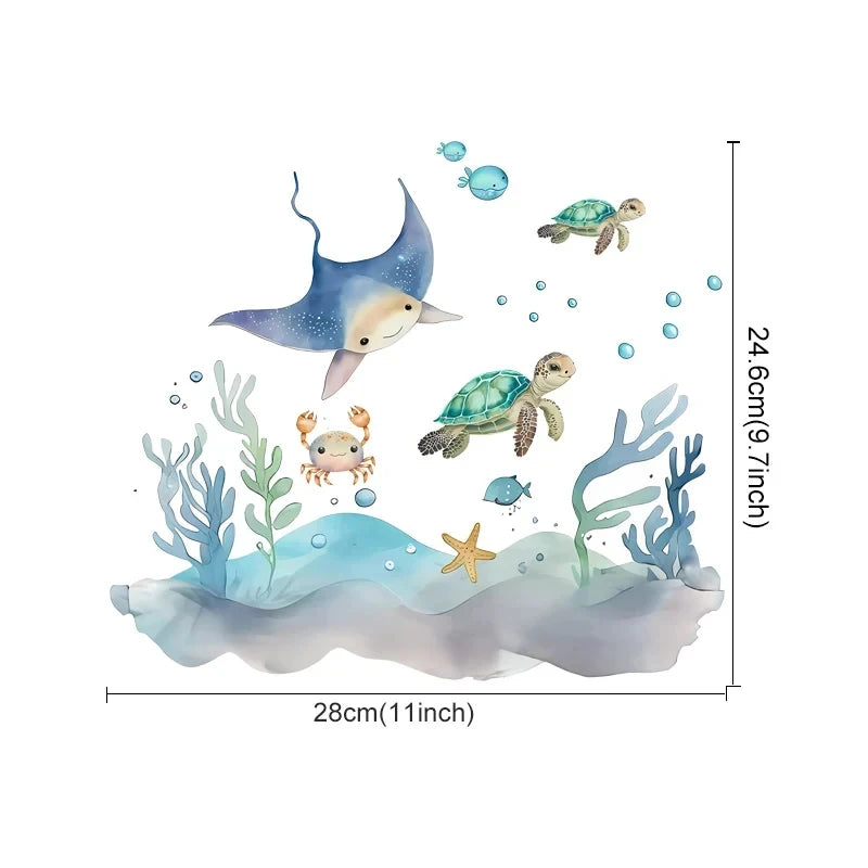 Ocean Animal Watercolor Wall Sticker, Vinyl for Nursery or kids room