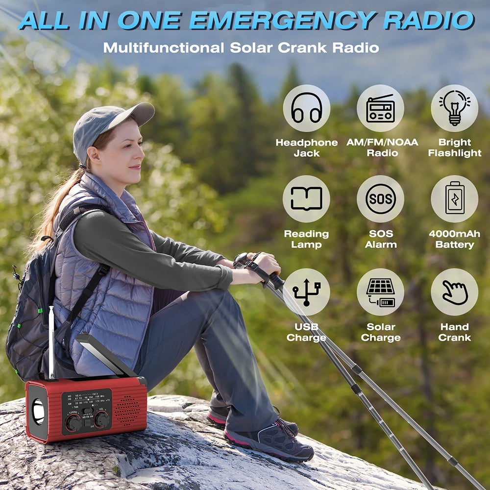 Emergency Light Solar Powered Radio, Charger, Flashlight...