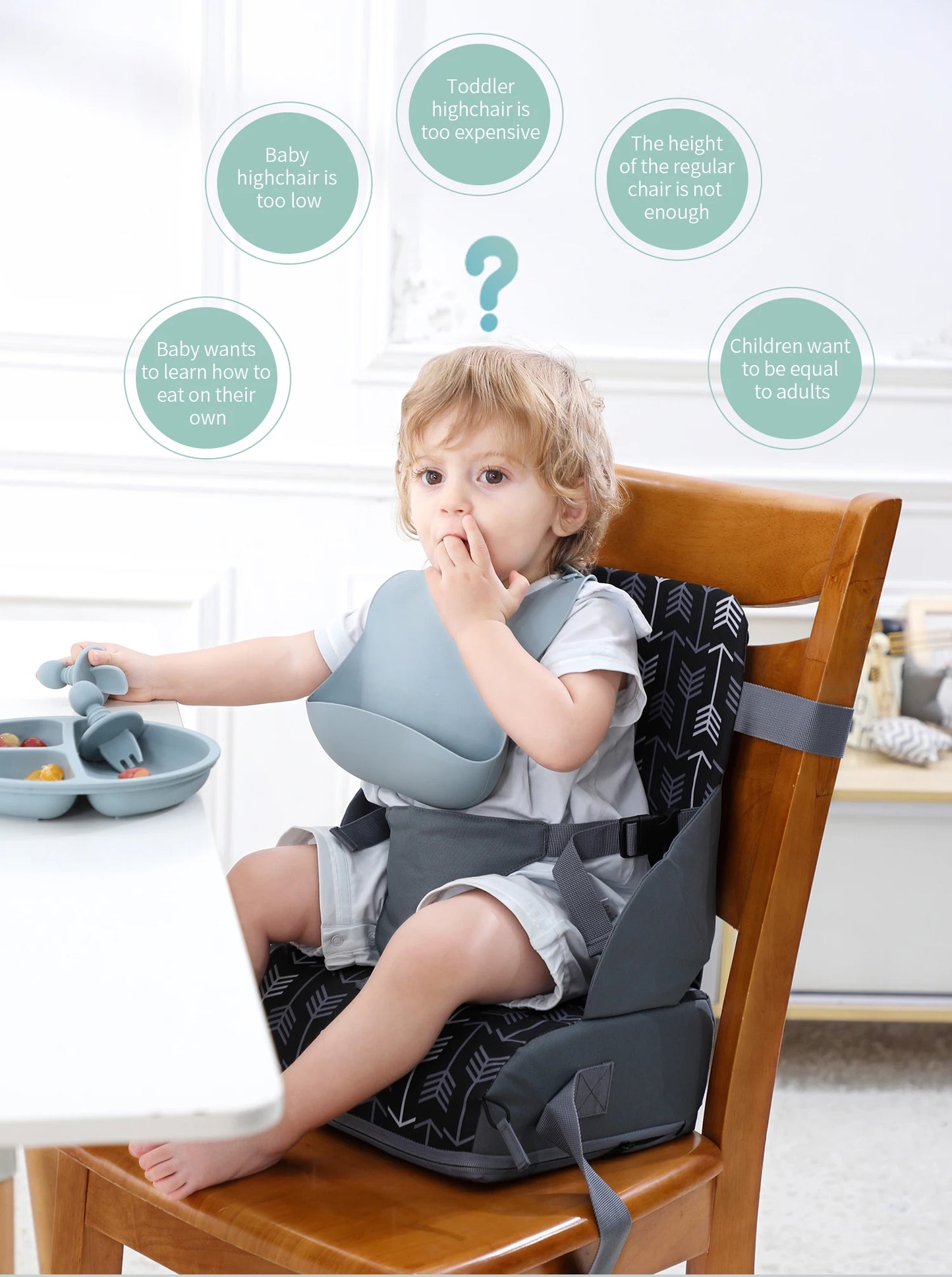 Toddler Height Cushion seat, Baby Dining Chair Height Cushion, portable