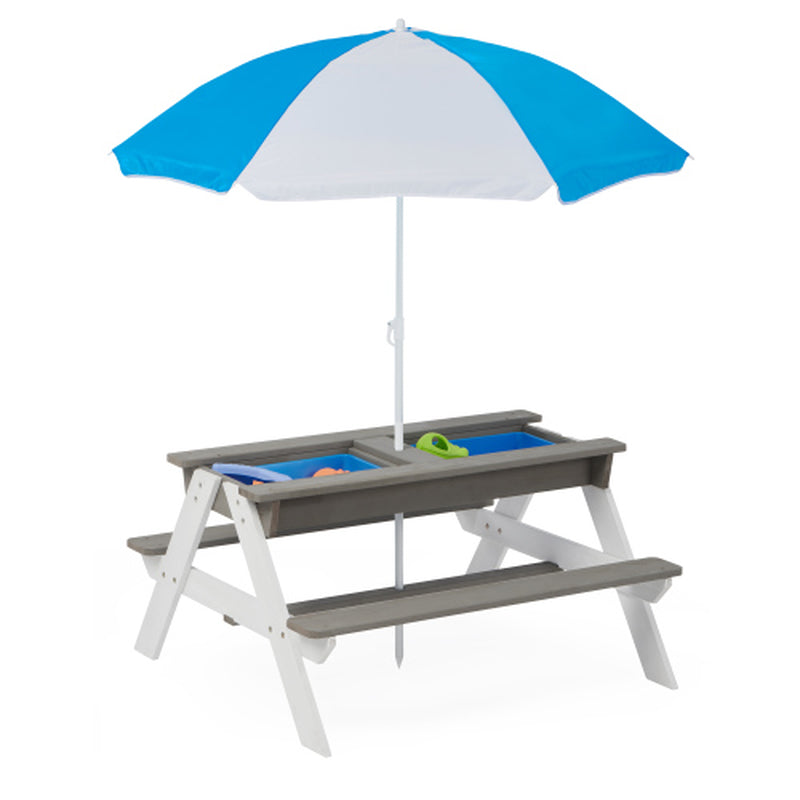 3-In-1 Outdoor Wooden Picnic Table for Kids with Umbrella