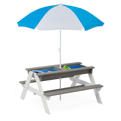 3-In-1 Outdoor Wooden Picnic Table for Kids with Umbrella