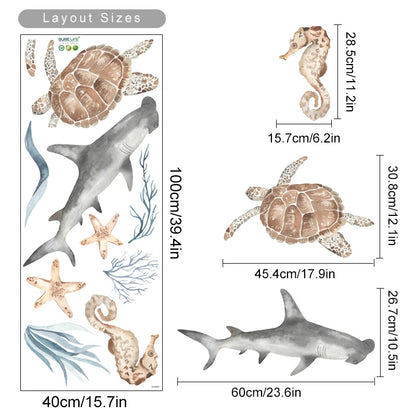 Ocean Animal Watercolor Wall Sticker, Vinyl for Nursery or kids room