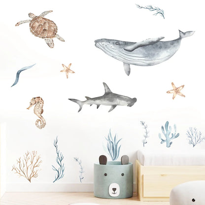 Ocean Animal Watercolor Wall Sticker, Vinyl for Nursery or kids room