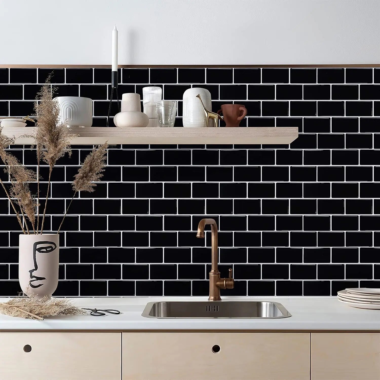3D Texture Wall Tile Stickers, Self-Adhesive Brick Pattern for Kitchen, Bathroom...5 Pcs