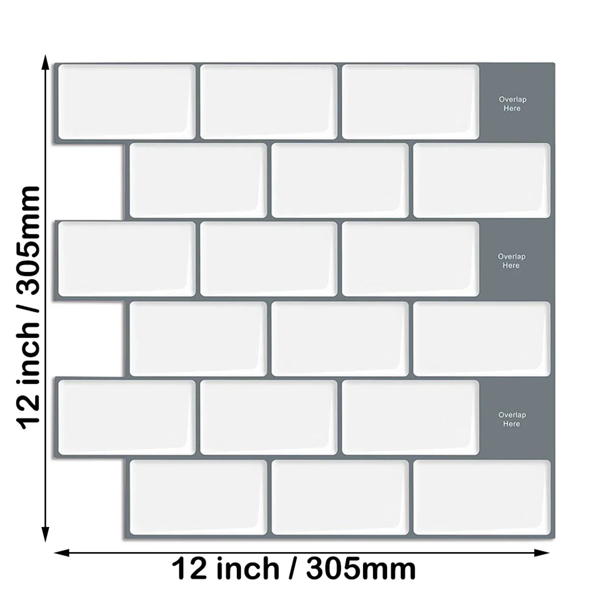 3D Texture Wall Tile Stickers, Self-Adhesive Brick Pattern for Kitchen, Bathroom...5 Pcs