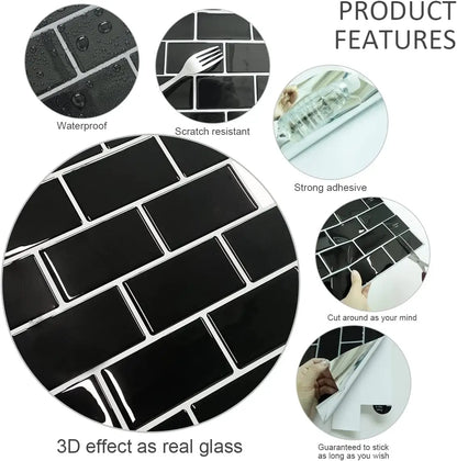 3D Texture Wall Tile Stickers, Self-Adhesive Brick Pattern for Kitchen, Bathroom...5 Pcs