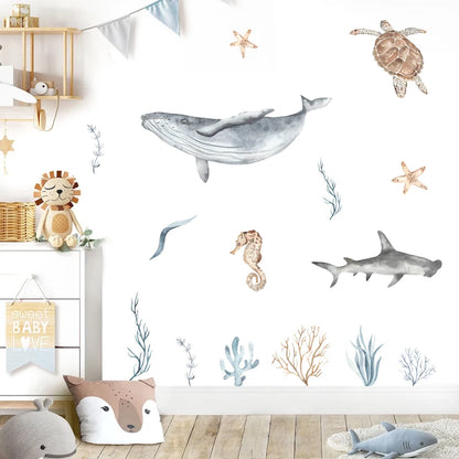 Ocean Animal Watercolor Wall Sticker, Vinyl for Nursery or kids room