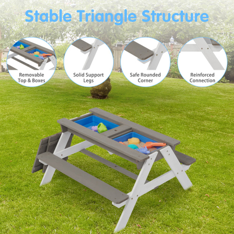 3-In-1 Outdoor Wooden Picnic Table for Kids with Umbrella