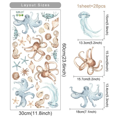Ocean Animal Watercolor Wall Sticker, Vinyl for Nursery or kids room